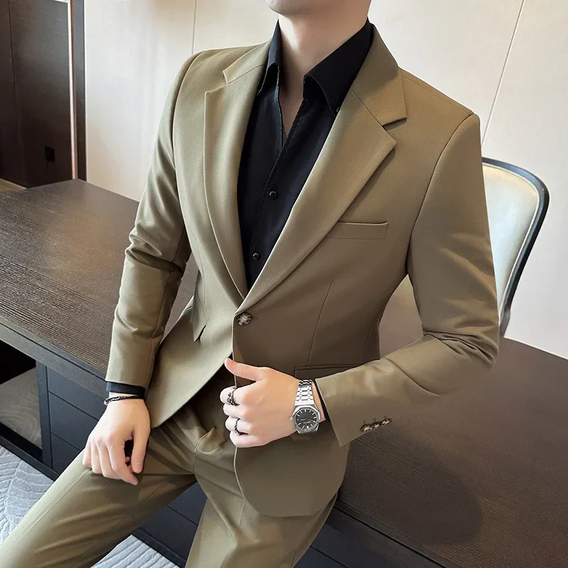 Autumn Winter 2 Piece Suit (Jacket+Pants) Wedding Suits for Men Casual Business Formal Party Prom Suits Blazer Trousers M-4XL