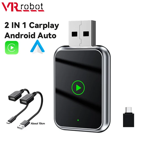 Imagen 1 del producto Robot VR 2 en 1 para coche Android Auto Dongle Plug & Play adaptador Carplay inalámbrico WIFI Bluetooth 5,0 conexión rápida caja inteligente AI