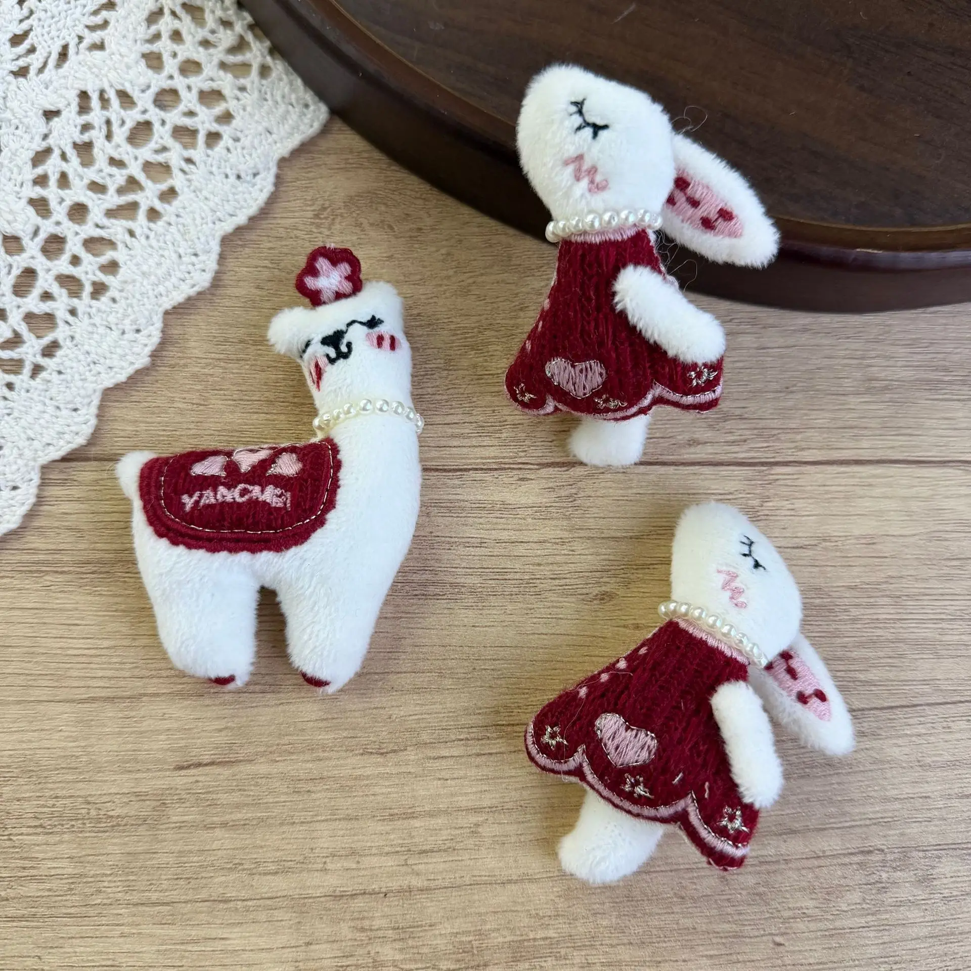 Premium Handmade Stuffed Red Rabbit Lamb Brooch Pin Fabric Cartoon for DIY Shoes Bag Hat Embellishment Lightweight Kawaii view 2
