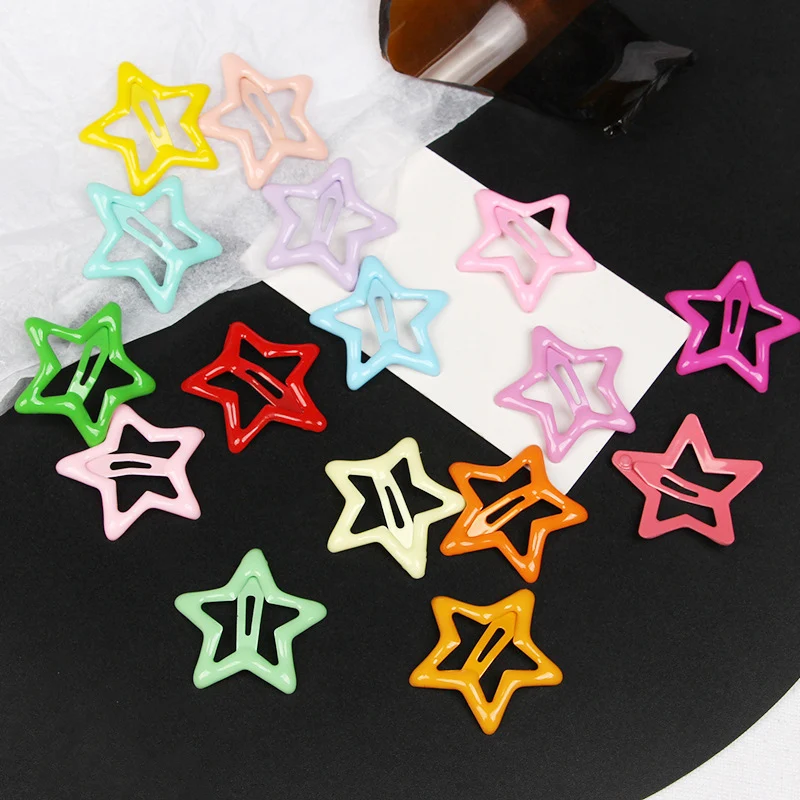 50PCS 3cm Enamel Colorful Star Hair Clips Metal Snap Hairpin Side Hairclip for Women Girls Hair Slider Wholesales