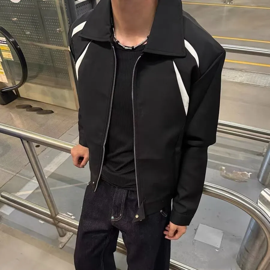 

Retro American Color Blo Collar Jaet Men Women Spring Autumn Loose Casual Versatile ort Coat for Couples Polyester Cott...