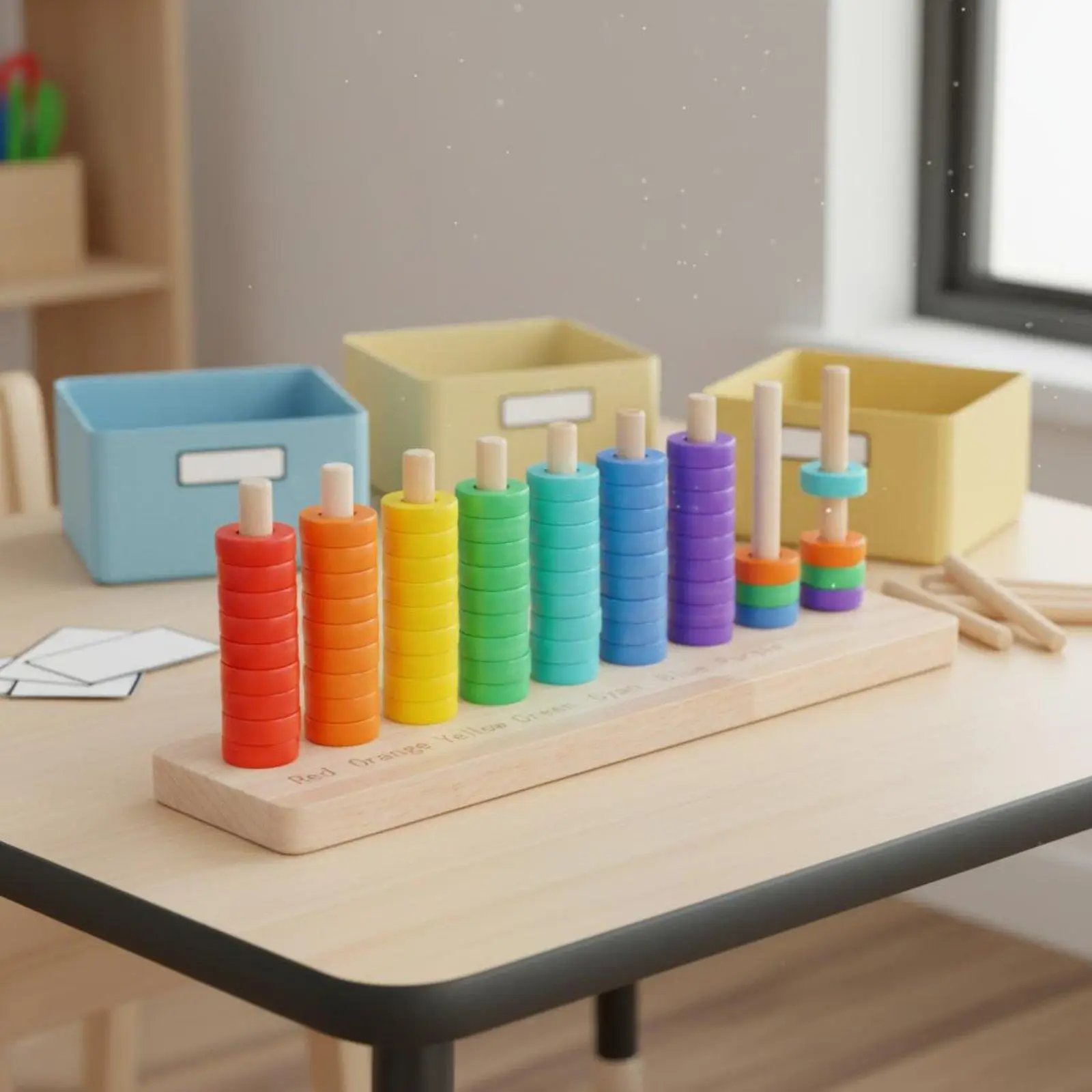 Montessori Wooden Color Sorting Rings Rainbow Stacking Toy Shape Sorter Cognitive Development Game for Early Education Kids