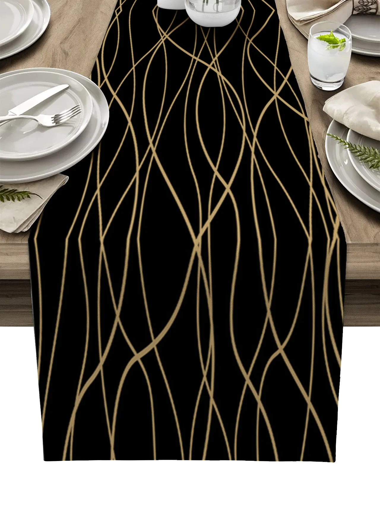 

Twisted Lines Art Black Background Table Runner Decoration Home Decor Dinner Table Decoration Table Decor