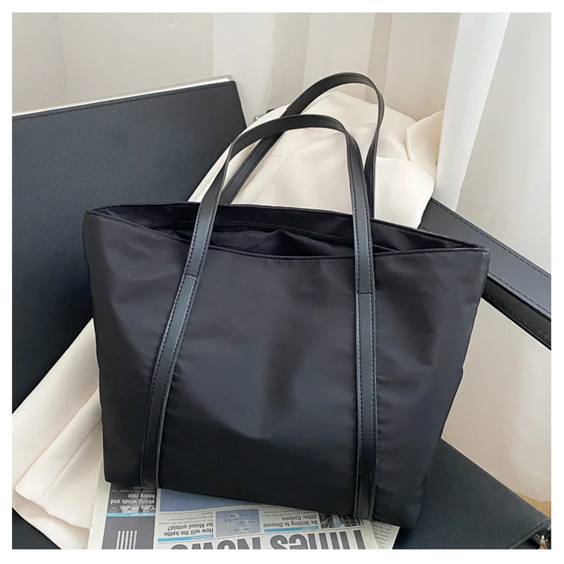 Simple Solid Color Shoulder Bag Handbag Oxford Top-handle Totes Female Large Capacity Shopping Street Zipper Bags for Women 2022