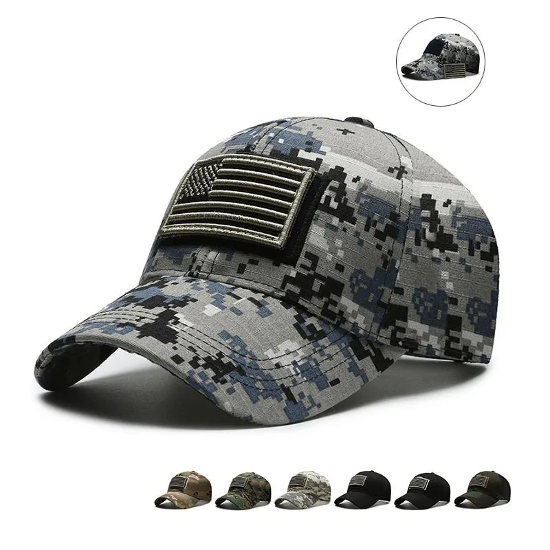 American Flag Camouflage Sticker Embroidered Baseball Cap Net Hat Men Outdoor Velcro Cap