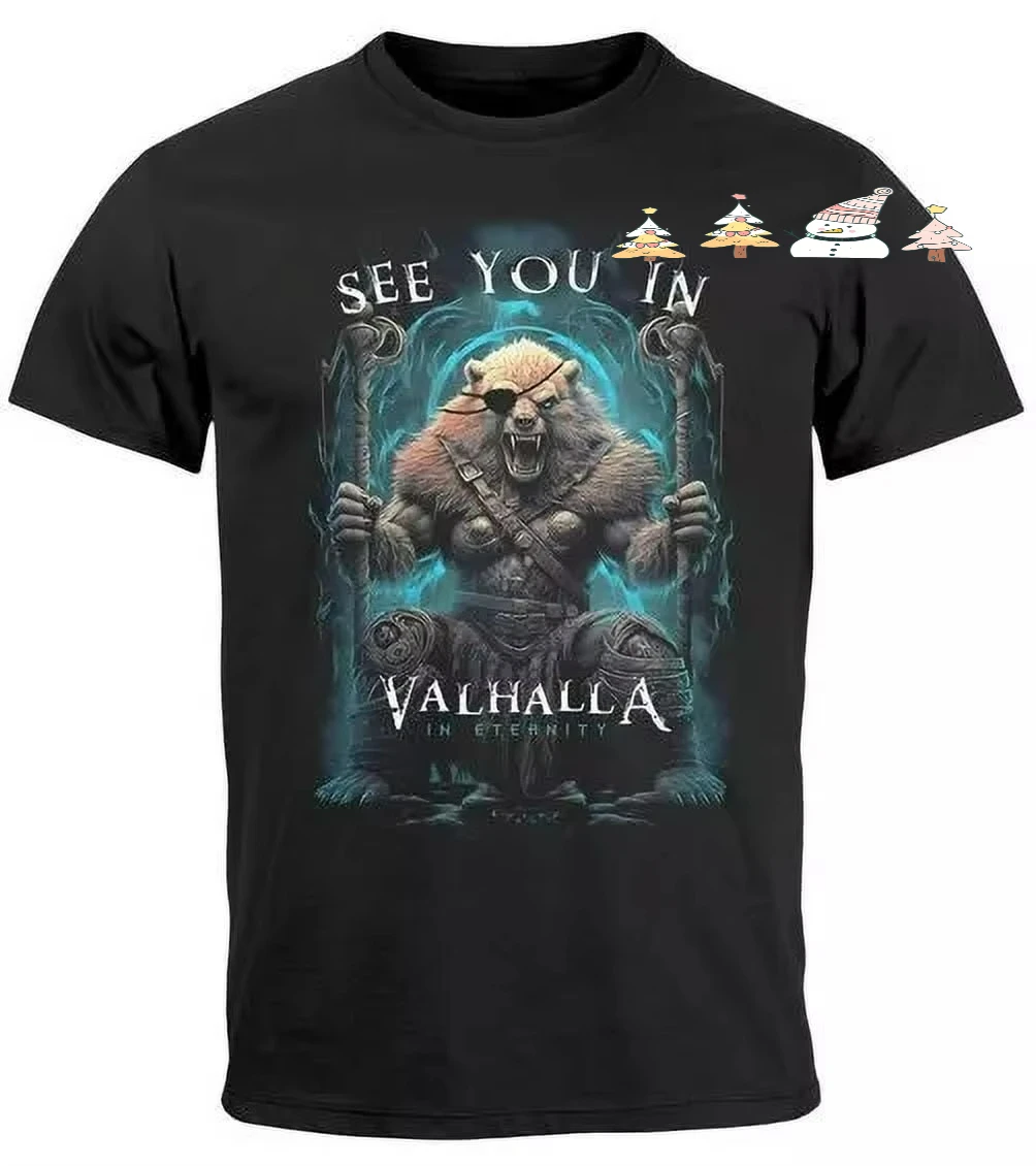 See You in Valhalla Nordic Warriors Wolf Berserker T-Shirt 100% Cotton O-Neck Short Sleeve Summer Casual Mens T-shirt Streetwear