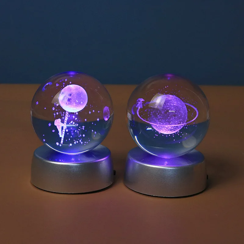 Unique Glowing Planetary Galaxy Astronaut Crystal Ball Night Light Battery Power Warm Bedside Light Christmas Gift Night Lamp