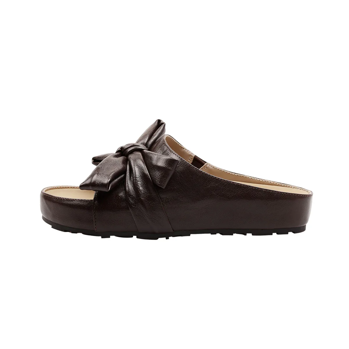 

Arden Furtado Summer Holiday style sheepskin platform Word slippers Round toe bowknot Flats shoes Low heel beach Cool slippers