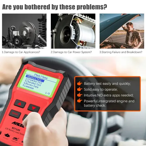 Imagen 2 del producto Probador de batería de coche ANCEL BST100, analizador de batería de 12V, probador de circuito de carga de arranque multilingüe, herramientas de diagnóstico automático