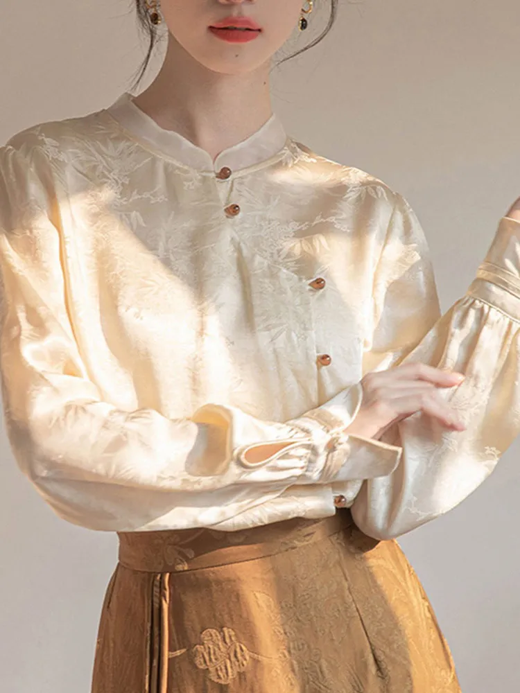 New Chinese Sle Embroidered Long Sve Casual irt Ele Slimming Age-Defng National Spirit Faionable Top