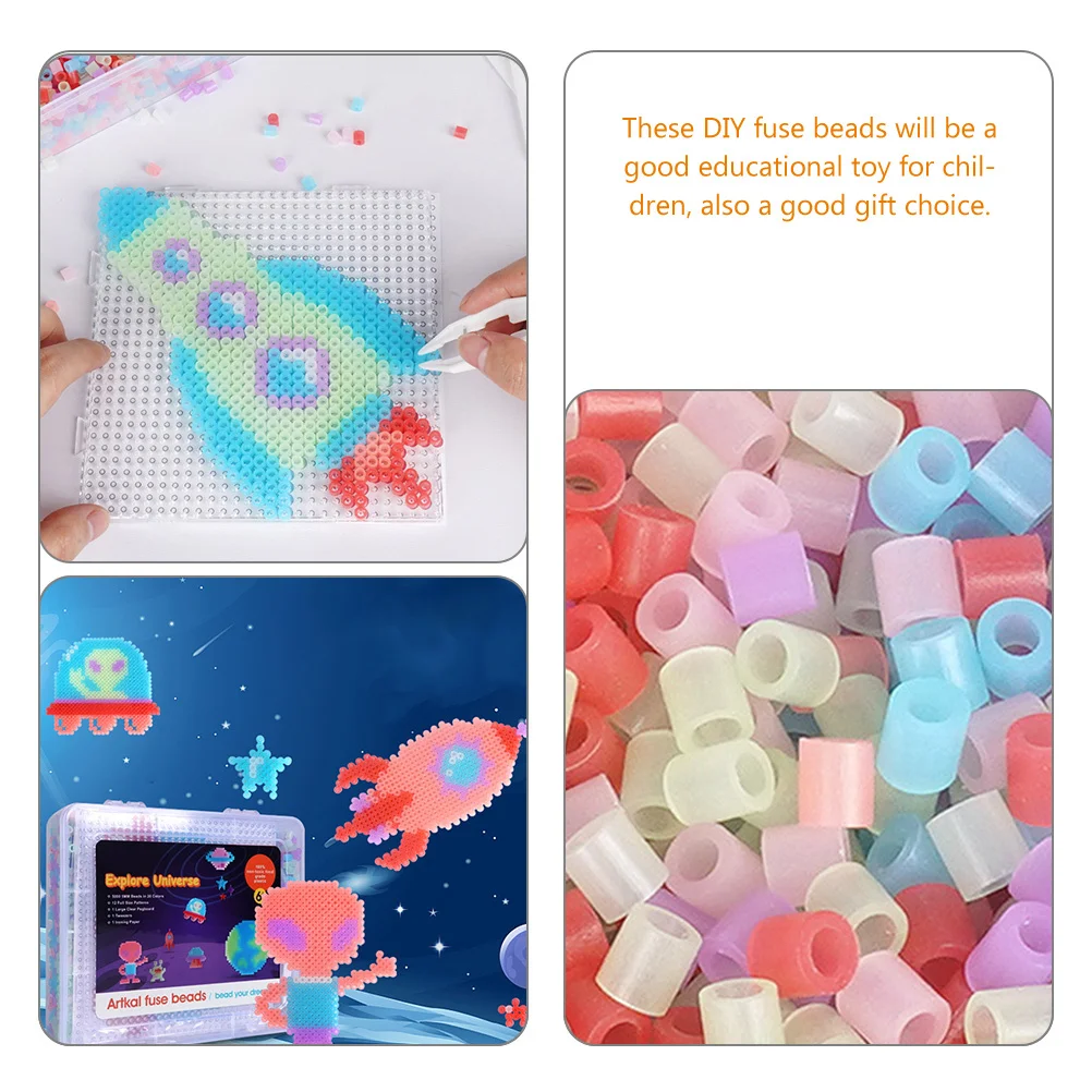 1Set Glow in The Dark Bead Art Kit voor kinderen 5Mm Zekering Kralen Crafting Set met Pegboards Patronen Smelten Ijzeren Kralen Kinderen