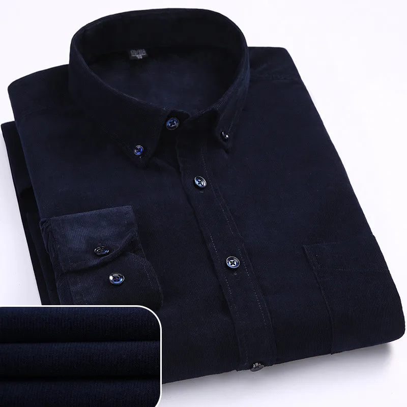 6XL Autumn/winter Warm Quality 100%cotton Corduroy long sleeved button collar smart casual shirts for men comfortable