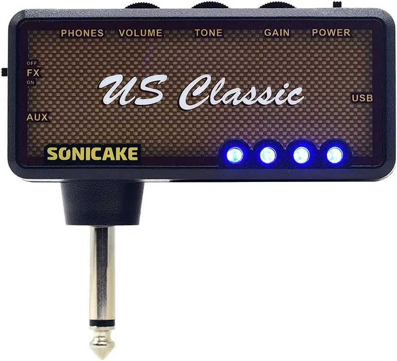 

SONICAKE Guitar Headphone Amp Mini Guitar Headphone Amplifier US Classic Rechargeable Plug-in Pocket Bedroom Overdrive Reverb Ef