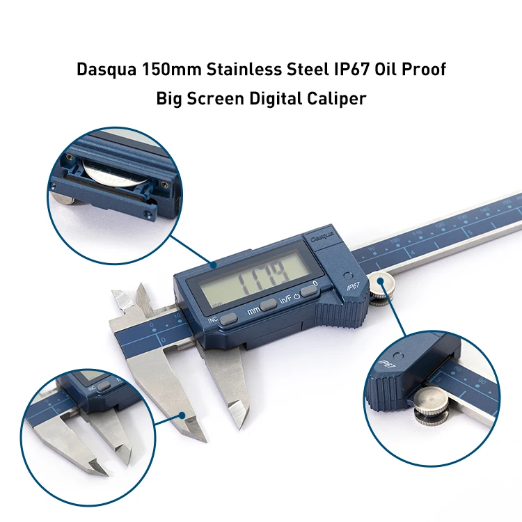 Dasqua High Precision IP67 0-300mm Waterproof Digital Caliper Coolant Fluid Resistant 0-12'' Caliper