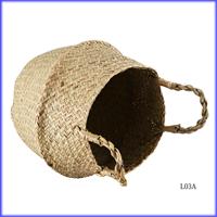 RM-Seagrass Wickerwork Basket Rattan Foldable Hanging Flower Pot Planter Woven Dirty Laundry Hamper Storage Basket Home Decor Si