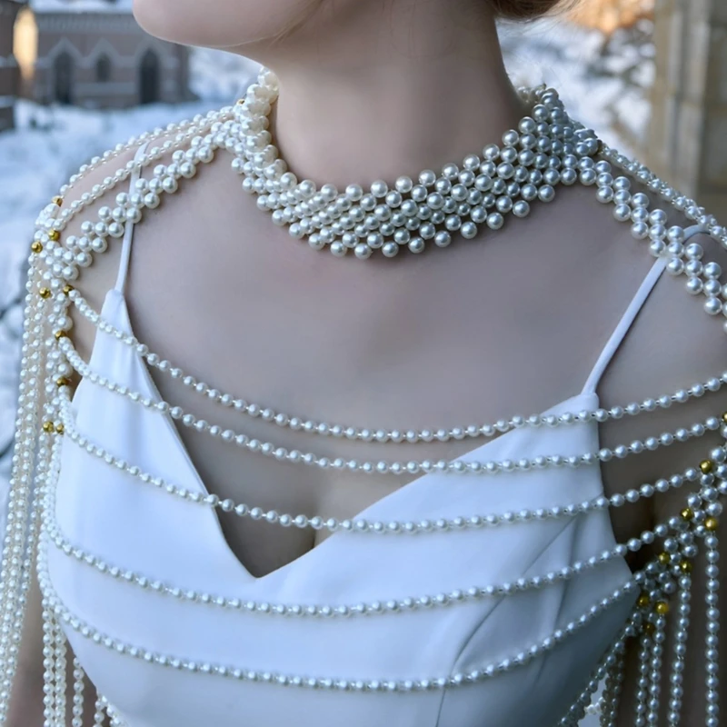 New Fashionable Pearls Collar Necklace Sexy Body Chain Jewelry Idol Costume Vintage Pearls Bra for Idol Dancer