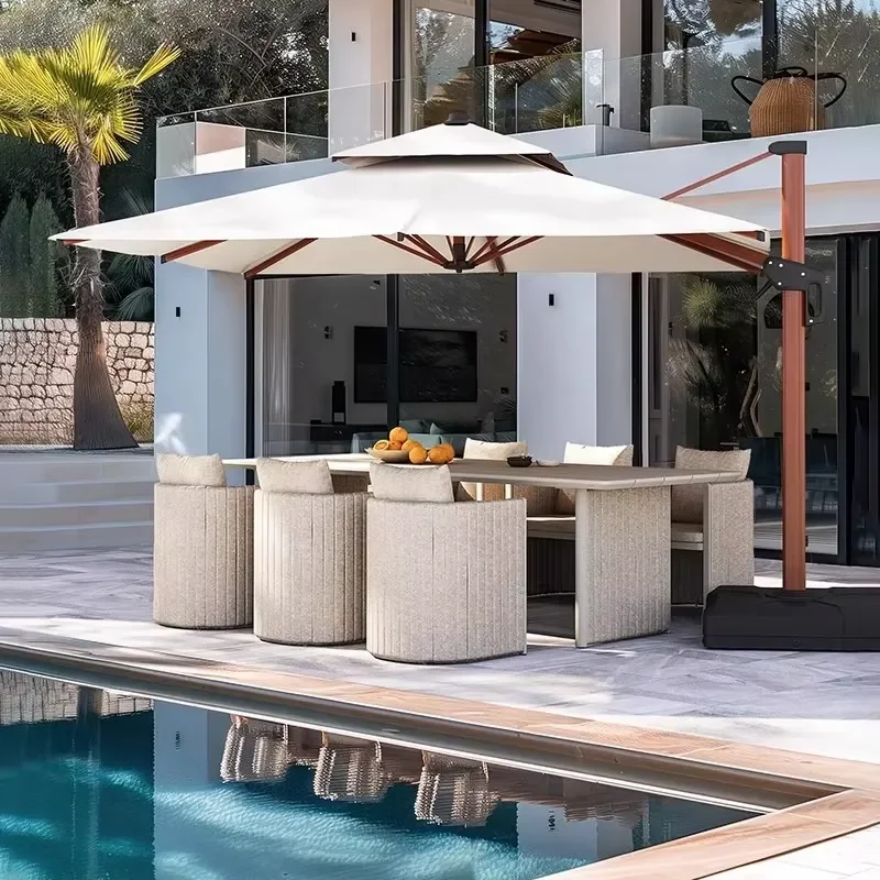 HIGH END COMMERCIAL FOLDABLE ALUMINUM ALLOY OUTDOOR DINING TABLES CHAIRS MODERN NORDIC DESIGN DURABLE WATERPROOF HOTEL