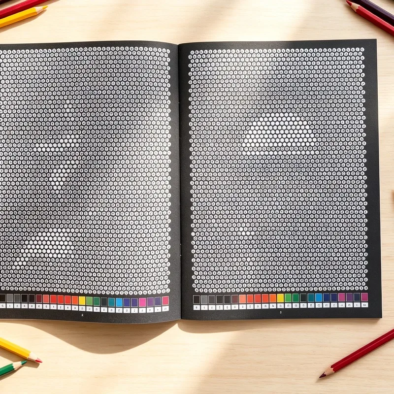 1 Mosaic Decryption Coloring Brochure, Dot Matrix Digital Encoding, Hidden Mysterious Art Patterns, 32 Pages Adult Decompression