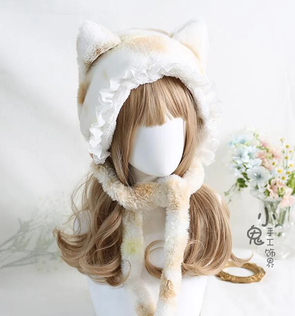 Cute Girl Winter Bonnet Plush Hat Sweet Cat Ears Windproof Warm Hat