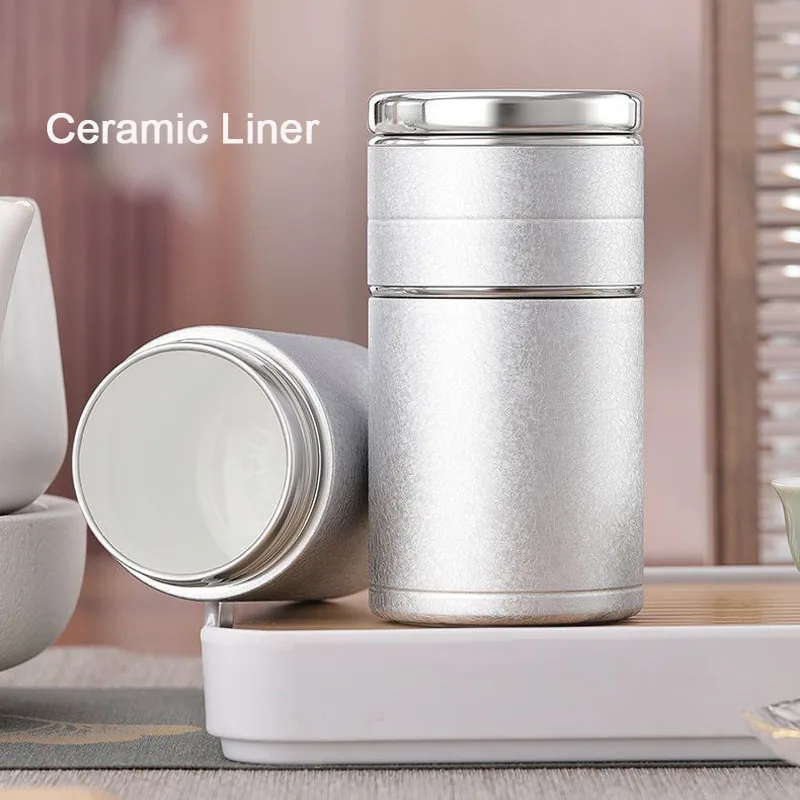 New Portable Ceramic Linner Thermos Cup 250/300/400/500ml Thermal Mug Thermoses Water Bottle Insulated Cups with Tea Infuser