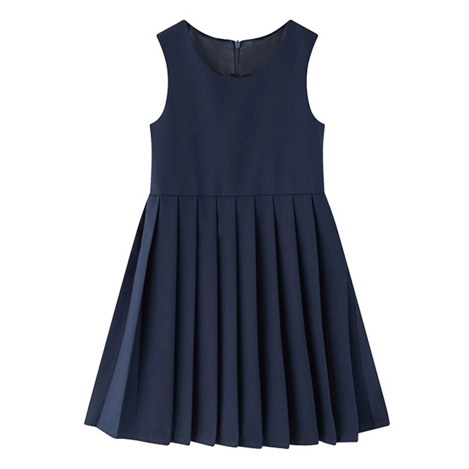 Abito da gilet uniforme scolastica per ragazze per bambini, girocollo, senza maniche, abito da canotta pieghettato, abito stile JK, giornate scolastiche, costumi per feste di compleanno