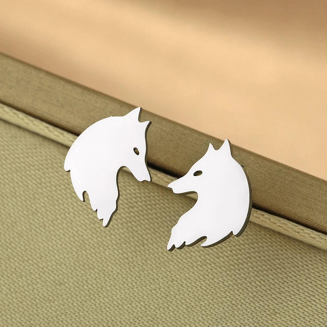 CHENGXUN Stainless Steel Wolf Stud Earrings Woodland Earrings Animal Studs Witcher Earrings Party Gifts for Men and Women