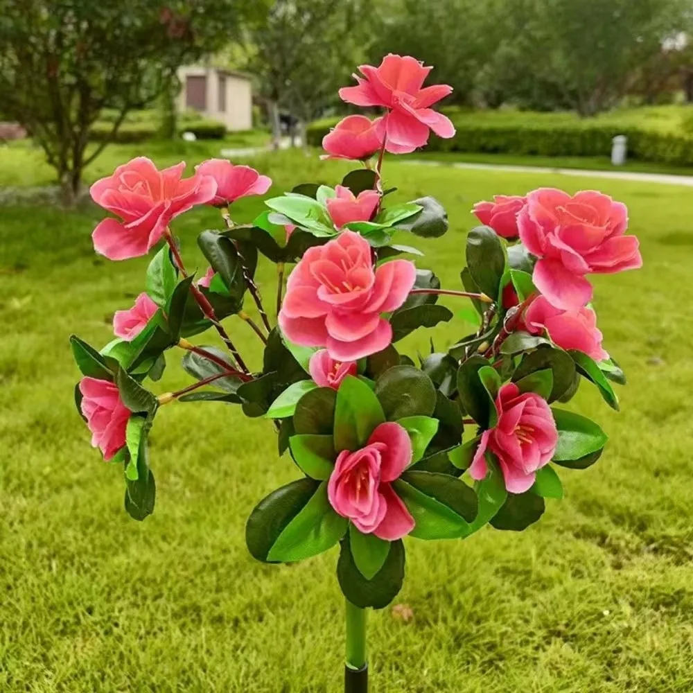 Red Azalea Flower Solar Powered Flower Stake Lights Waterproof Pathway Decor LED Floral Garden Lights Patio Yard Decor Lights