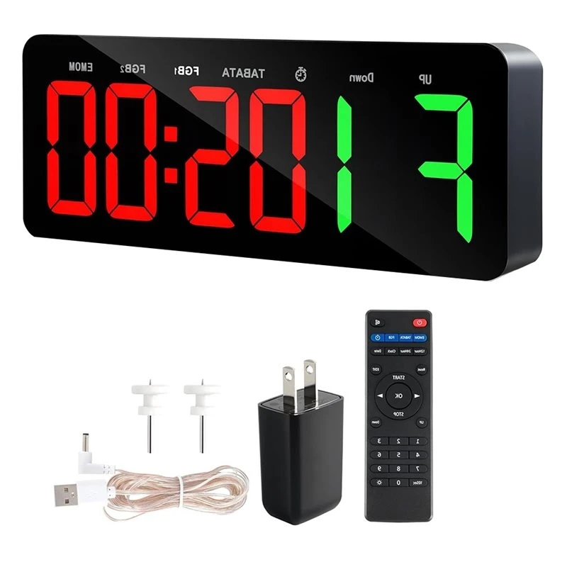 [BestSEO】 Gym Timer Clock For Tabata/FBG/EMOM - Large Workout Clock For Home Gym With Remote Control, Count Down & Up