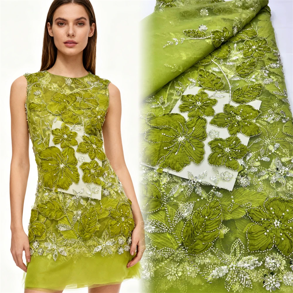 

2025 New Design Luxury French African Velvet Tulle Beaded lace Sequins Mesh Lace Nigeria French Fabric For Wedding Dresses Sew