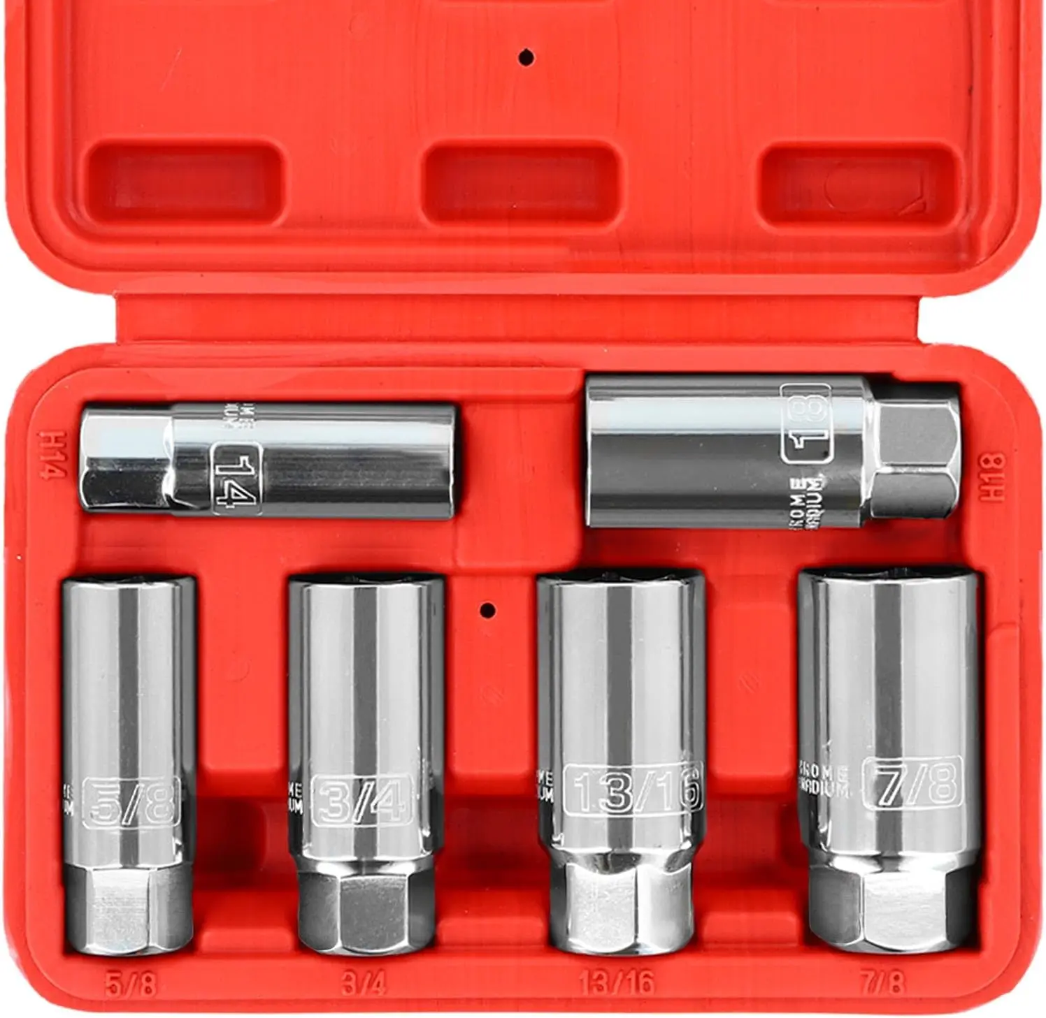 

6PCS 3/8-Inch Drive Spark Plug Socket Set, SAE and Metric Sizes: 5/8-inch to 18mm, Durable CR-V Steel