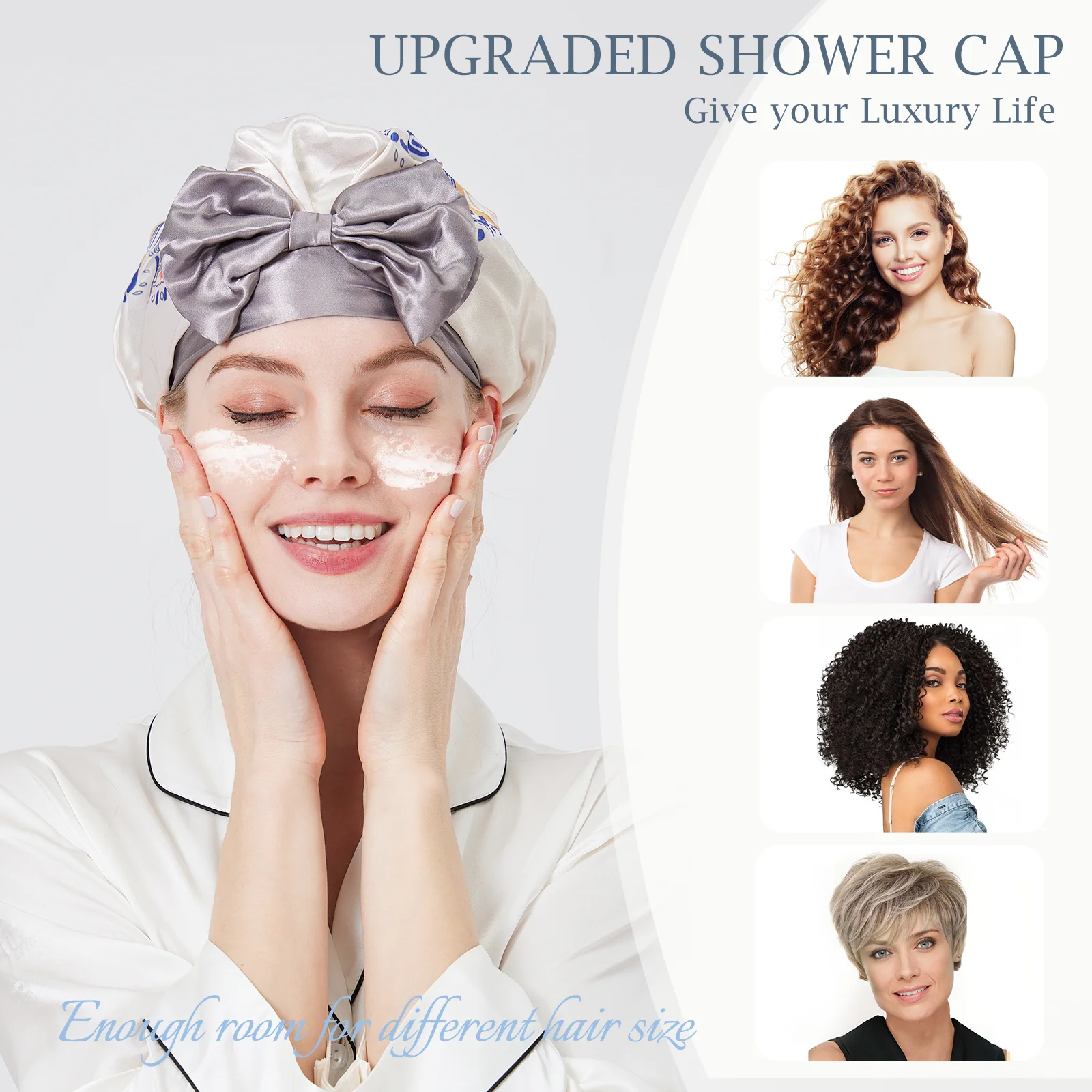 Gorro de satén para dormir de gato de cerámica de Londres, gorro de seda para el baño, accesorios para el cabello, gorro de ducha dandy, gorro de cuidado personal, gorro de sauna