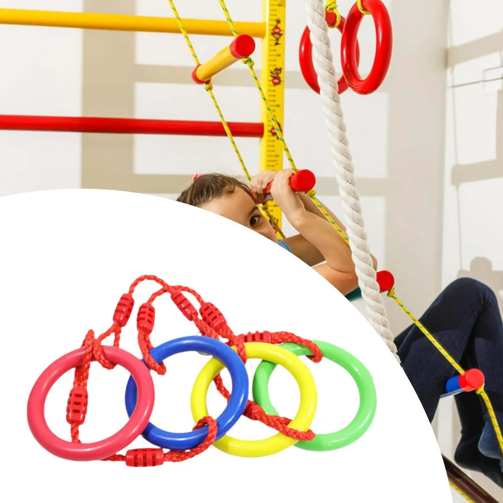 Corde d'escalade pour enfants avec anneaux métalliques robustes, équipement de jeu pour l'intérieur, l'extérieur et la cour, idéal pour les jeux de fitness