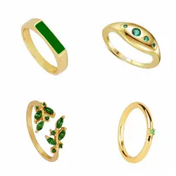 YUXINTOME 24K Gold Plated Silver Green Zircon Rings Women Rock Punk Multiple Styles Luxury Rings Jewelry Round Fashion Crystal