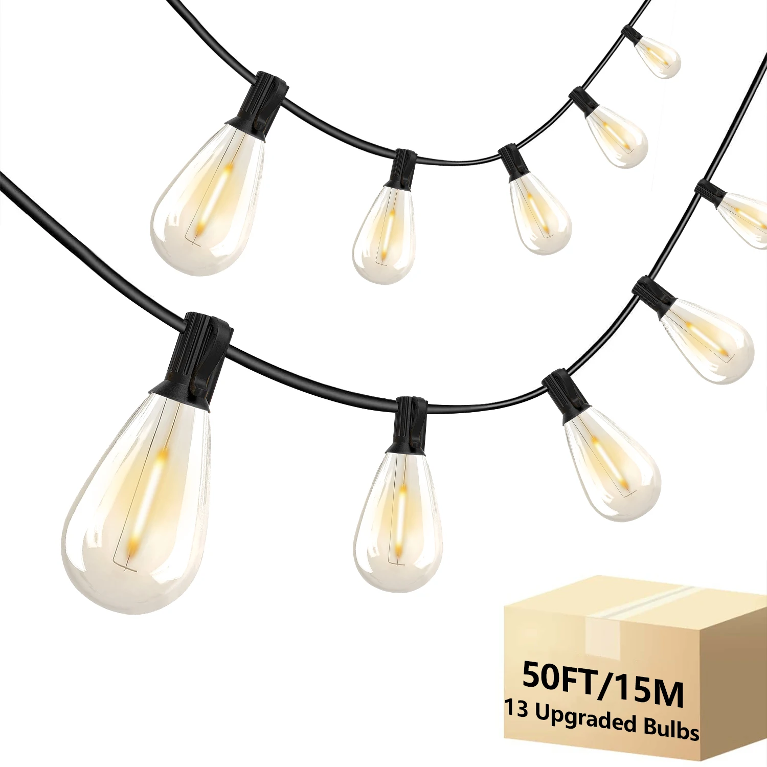 

50FT S14 LED Outdoor String Lights With 12Edison Vintage Bulbs, Outside Lights For Outdoor Lighting, Waterproof