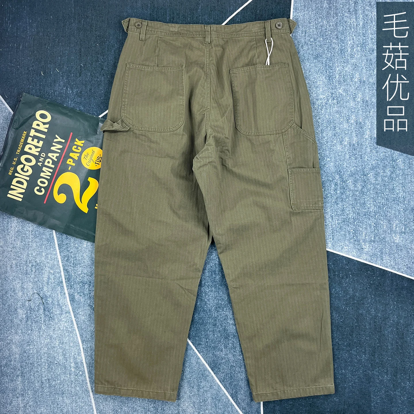 Men's Herringbone Heavyweight 100% Cotton Casual Trousers American Retro Straight Lumberjack Cargo Pants Multiple Pockets