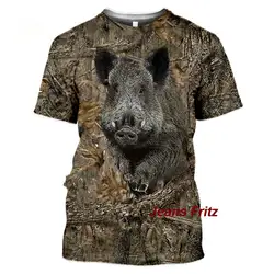 2023 Camouflage hunting animals wild boar 3D T-shirt summer leisure men's T-shirt fashion street pullover short sleeve jacket