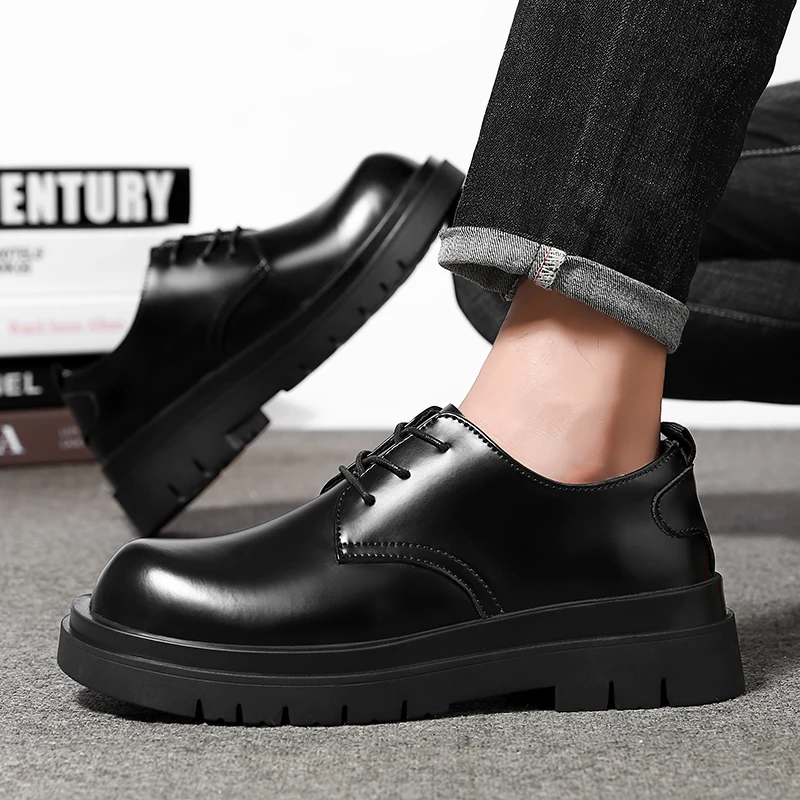 

Men's leather shoes Classic retro high-quality style Office or work Business suit Black shoes Thick soled height increasing