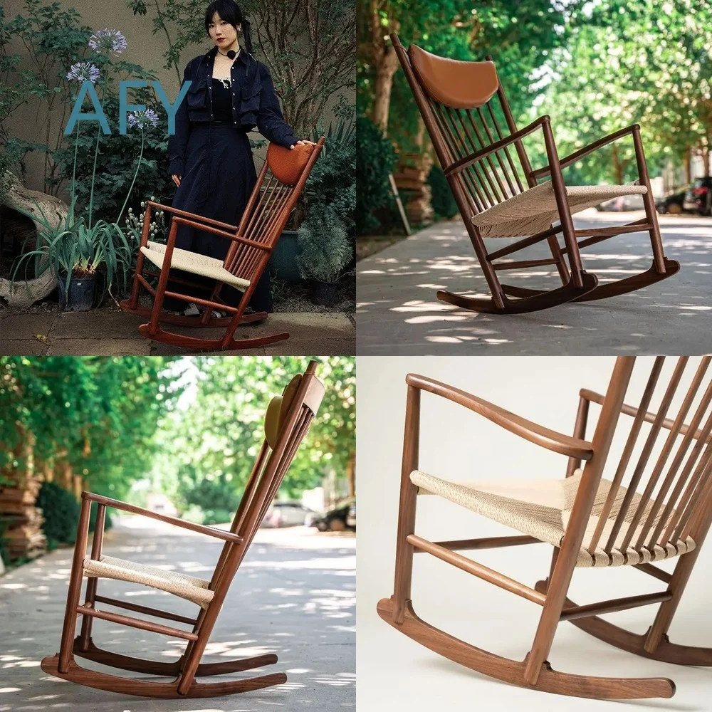 Vintage Solid Wood Rocking Chair with Armrests High Backrest for Outdoor Balcony Patio Garden Relaxation Recliner Lounge