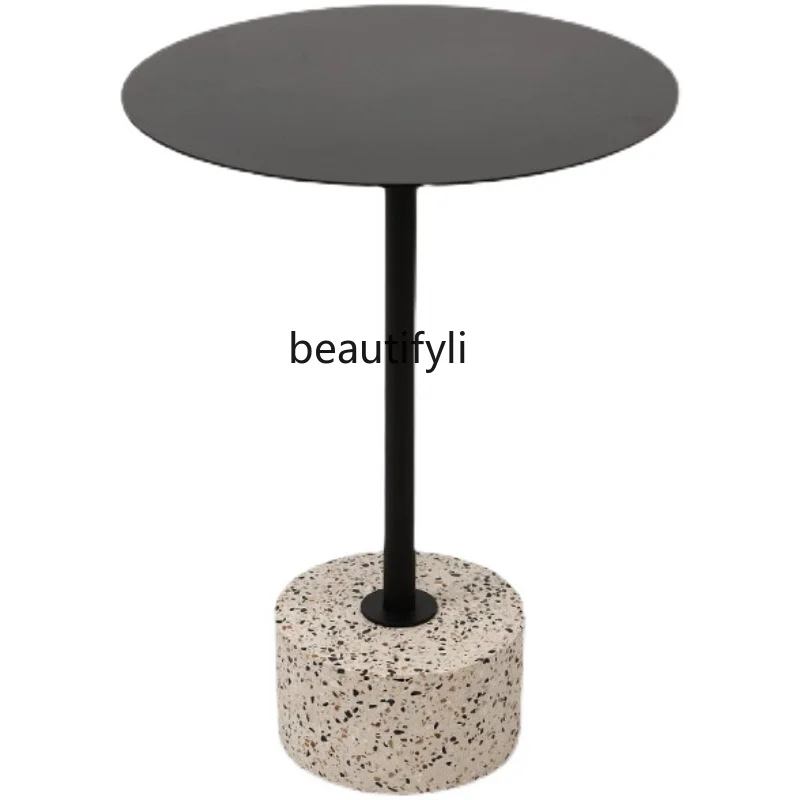 Nordic Modern Minimalist Terrazzo Side Table Designer Cafe Milk Tea Shop round Wrought Iron Tea Table