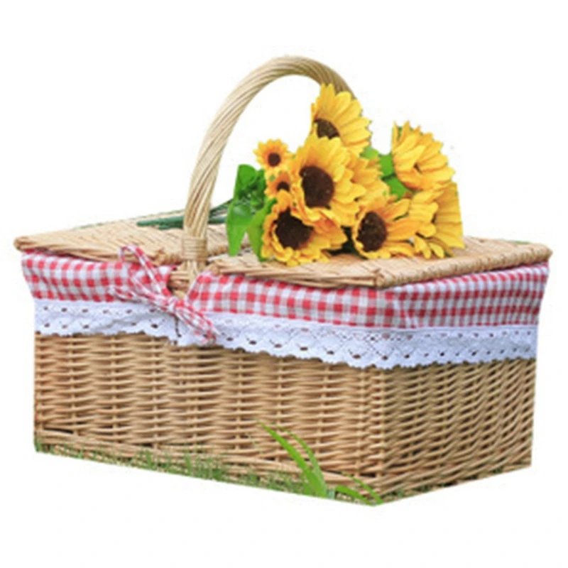 Picnic Basket Practical Pastoral Style Basket Decorative Fabric Storage Basket Flower Basket For Home Outdoor