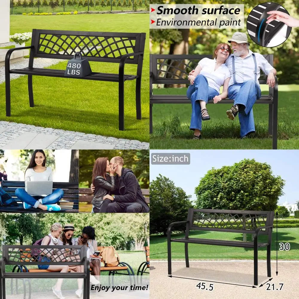 مقاعد حديقة معدنية خارجية - أثاث فناء متين من الحديد الزهر للحدائق، تحمل سعة عالية 480 بوصة #1