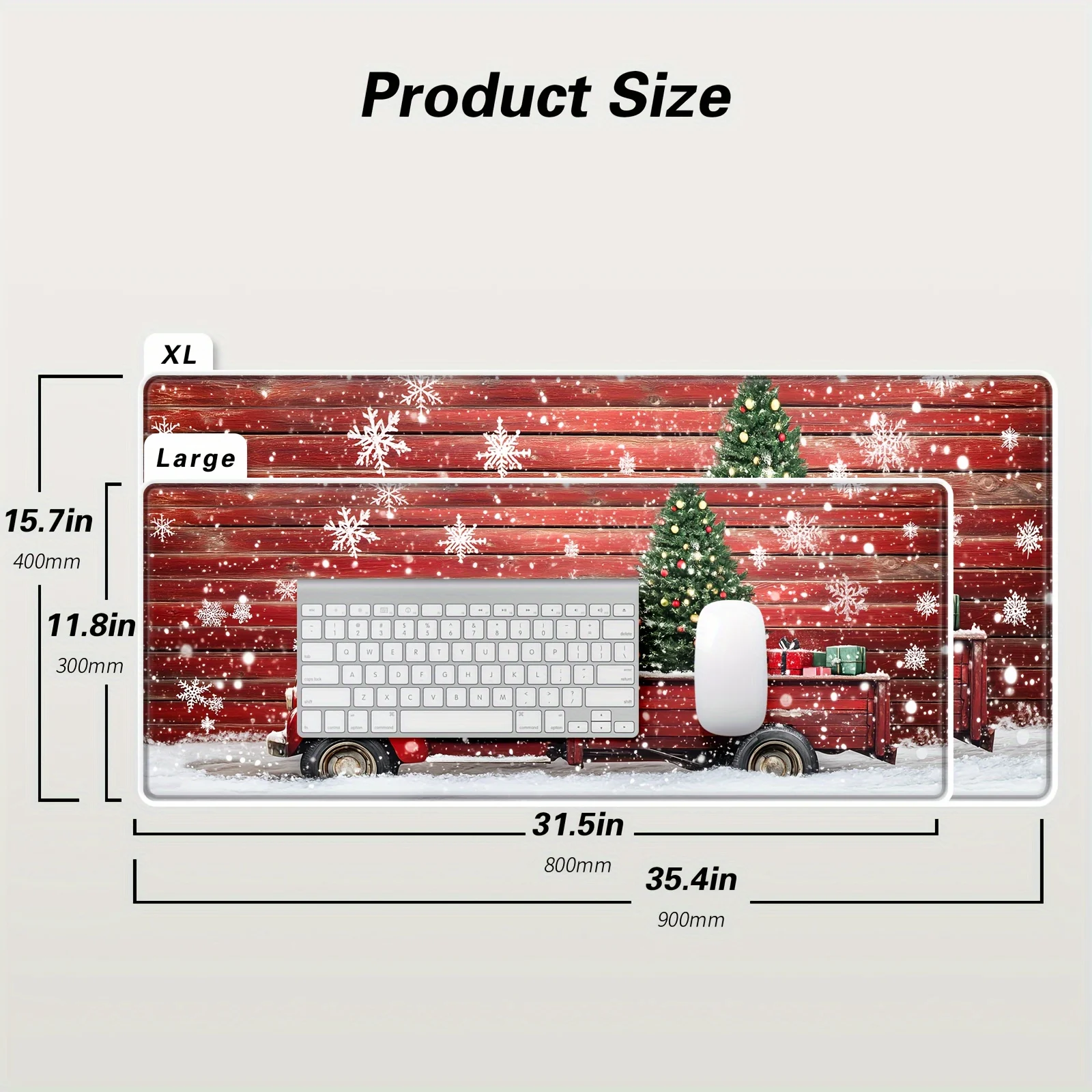 Tappetino per mouse con albero di Natale e camion rosso con base in gomma antiscivolo e bordi cuciti - Tappetino da scrivania festivo esteso di grandi dimensioni per la casa O