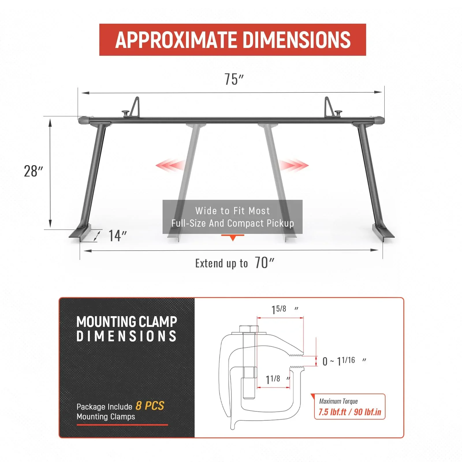 Pickup self-driving camping equipment tail rack, telescopic load-bearing pickup rack