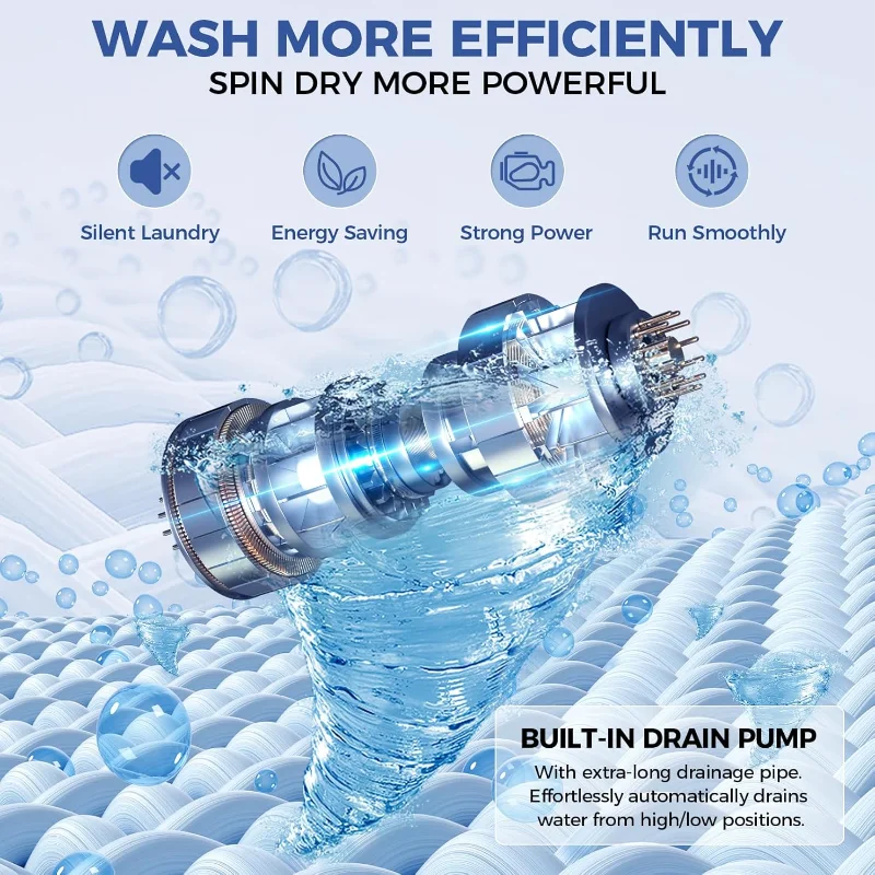 Nictemaw 휴대용 세탁기, 배수 펌프가 있는 17.8Lbs 용량 휴대용 세탁기, 10가지 세척 프로그램 8개 수위, 2.4 Cu.ft