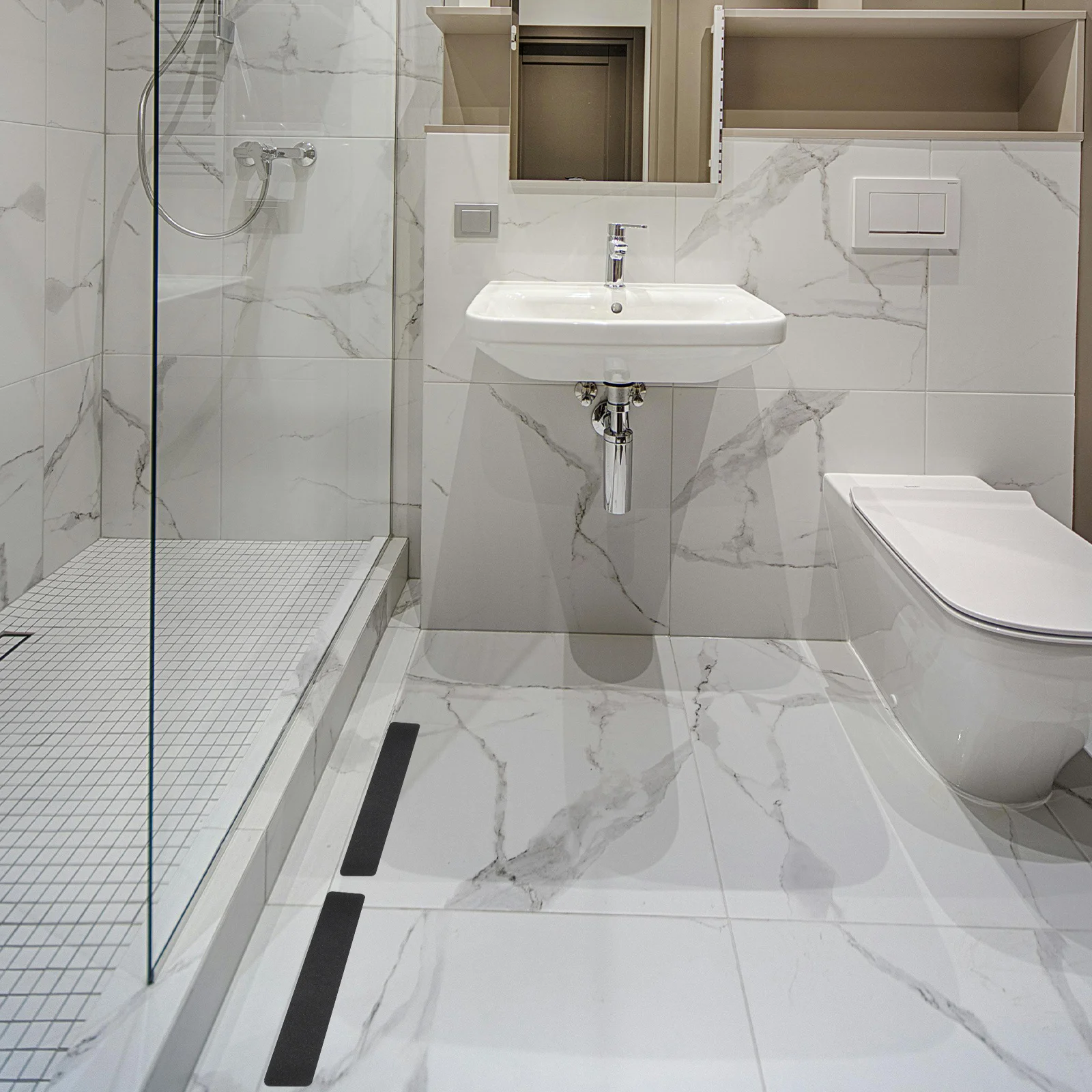 6 قطع شريط غير قابل للانزلاق للسلالم، قبضة سوداء، للاستخدام الداخلي والخارجي، تطبيق متعدد الاستخدامات، سهل التركيب، لاصق قوي #1