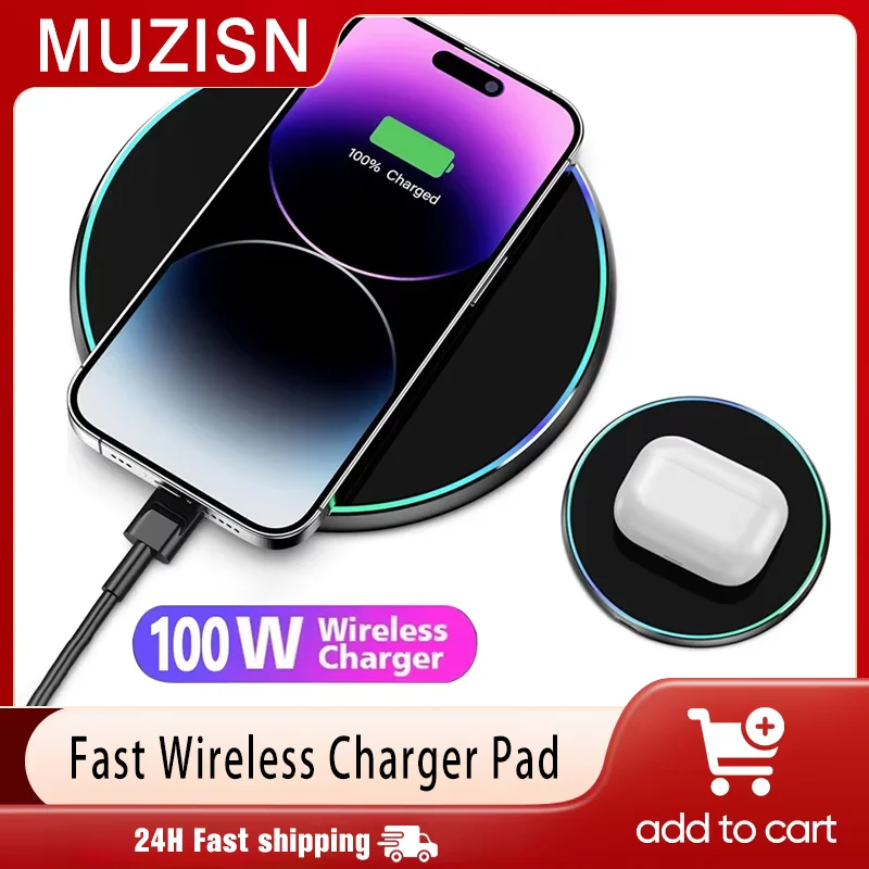 Cargador inalámbrico ligero de 100W para iPhone 12, 13, 14, 15, 16, 17 Pro Max, Samsung S25, S24, Xiaomi, estación de carga rápida