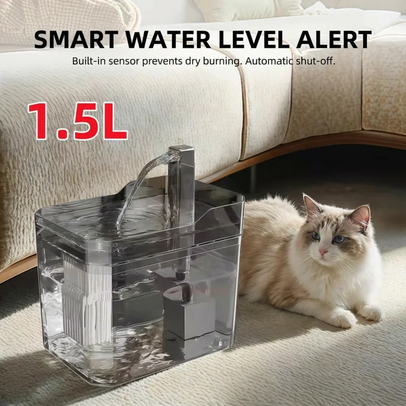

1.5L Cat Water Fountain Automatic Filter USB Pet Drinking Dispenser Live Water Circulation Fresh Flow for Cats and Small Dogs