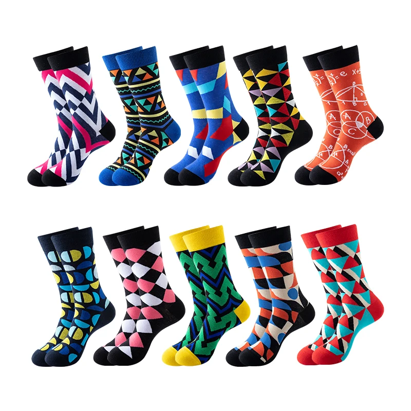 Fashion Happy Casual Socks Women Men Unisex Happy Colorful Striped Plaid Diamond Argyle Geometric Harajuku Combed Cotton Socks
