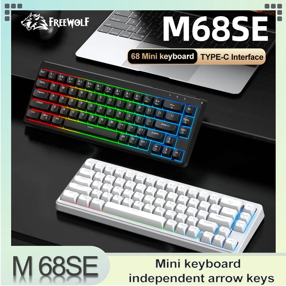 

FREEWOLF M68SE Wired Mini Keyboard (68 Keys) Ergonomic, Dazzling Lights, Works with Multiple Systems