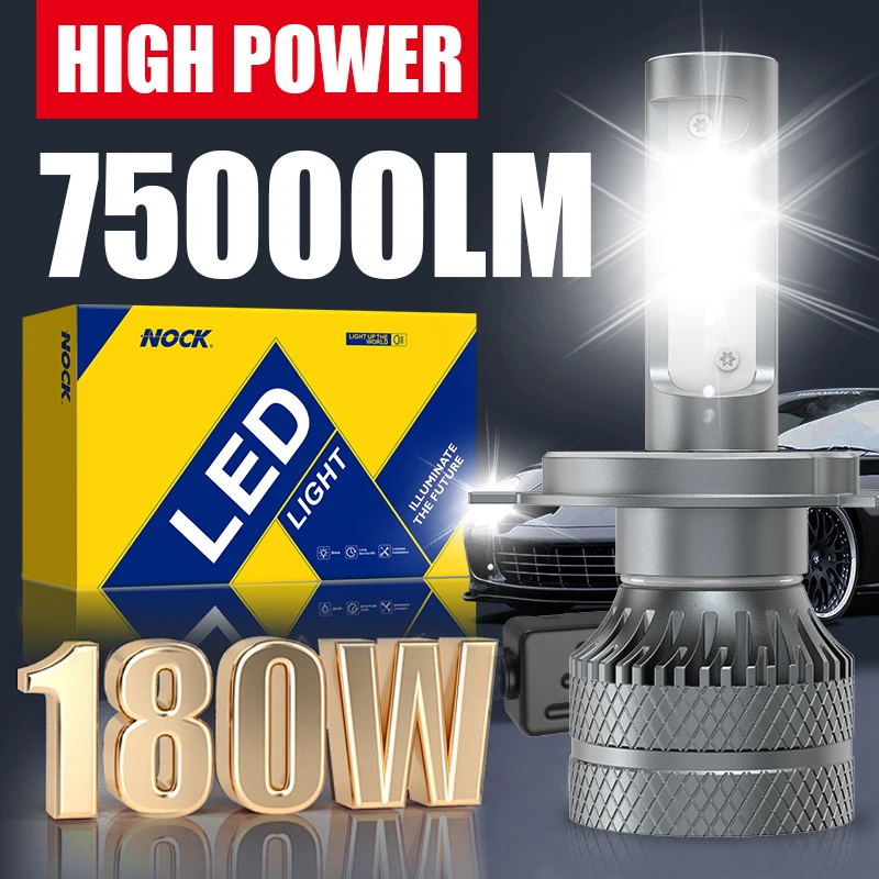 NOCK H7 H4 LED Headlights Bulbs Canbus H11 H1 9005 9006 9012 180W High-Power Car LED Lights Auto Lamp 75000LM 6500K 12V 2PCS